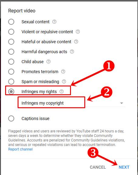 Copyright Claim On YouTube video report submit