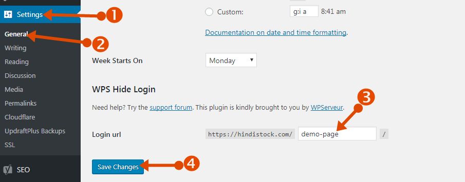 WordPress Login URL Change save plugin setting